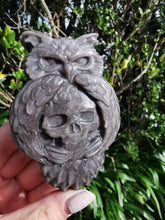 Load image into Gallery viewer, Silver Sheen Obsidian Owl &amp; Skull
