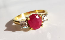 Load image into Gallery viewer, Ruby &amp; Diamond 3 Stone Gold Ring
