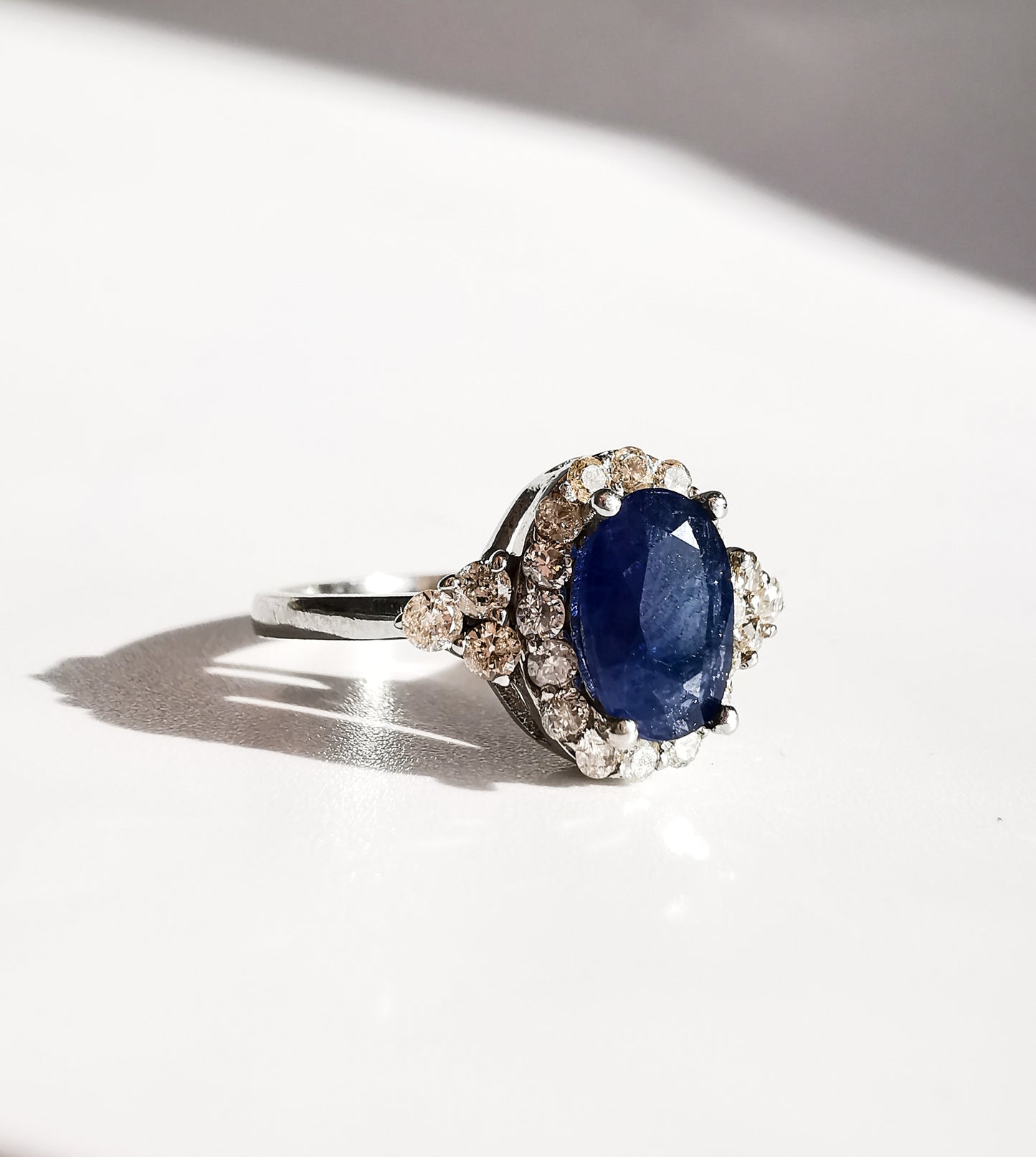 Blue Sapphire & Diamond Cluster Ring