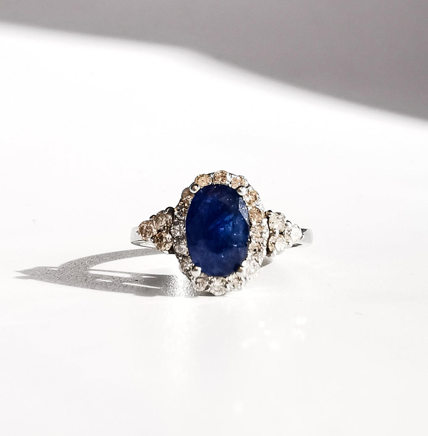 Blue Sapphire & Diamond Cluster Ring