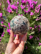 Load image into Gallery viewer, Green Flower Jade Sphere
