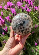 Load image into Gallery viewer, Green Flower Jade Sphere
