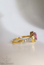Load image into Gallery viewer, Pink Sapphire and Diamond Cluster 10k Gold Ring
