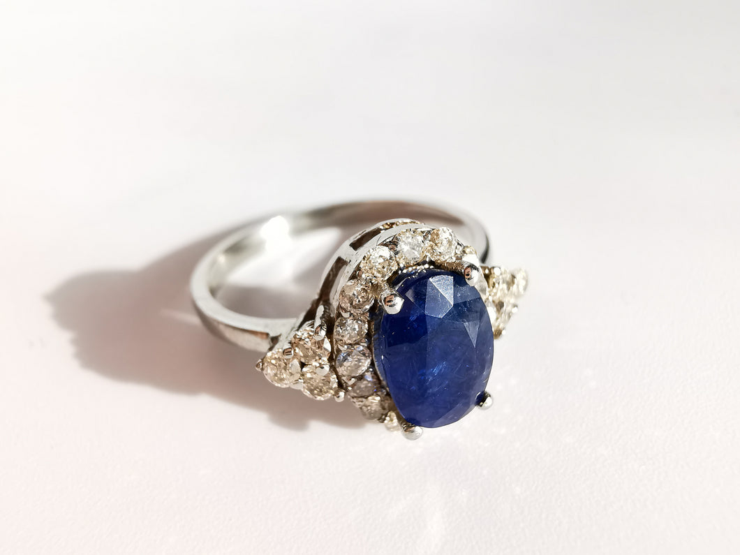 Blue Sapphire & Diamond Cluster Ring