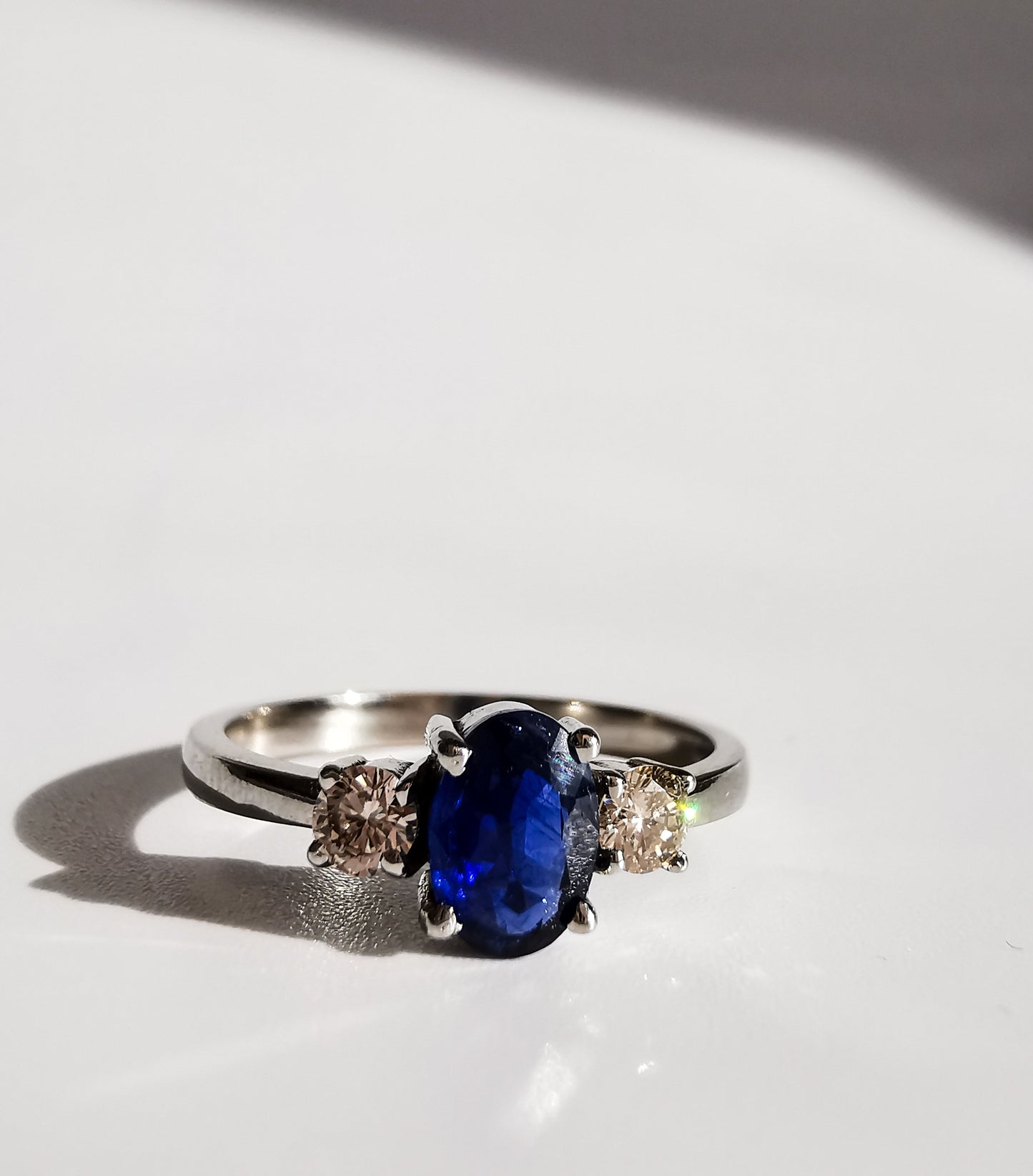 Blue Sapphire & Diamond White Gold Ring