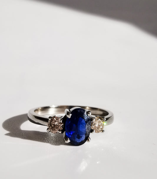 Blue Sapphire & Diamond White Gold Ring