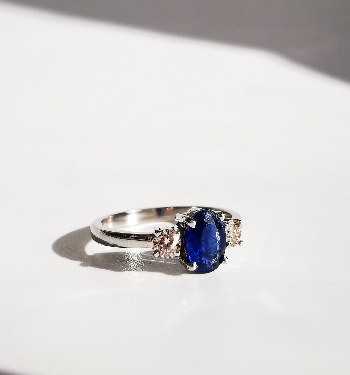 Blue Sapphire & Diamond White Gold Ring