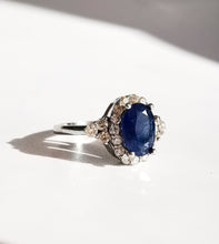 Load image into Gallery viewer, Blue Sapphire &amp; Diamond Cluster Ring
