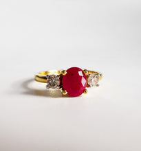Load image into Gallery viewer, Ruby &amp; Diamond 3 Stone Gold Ring
