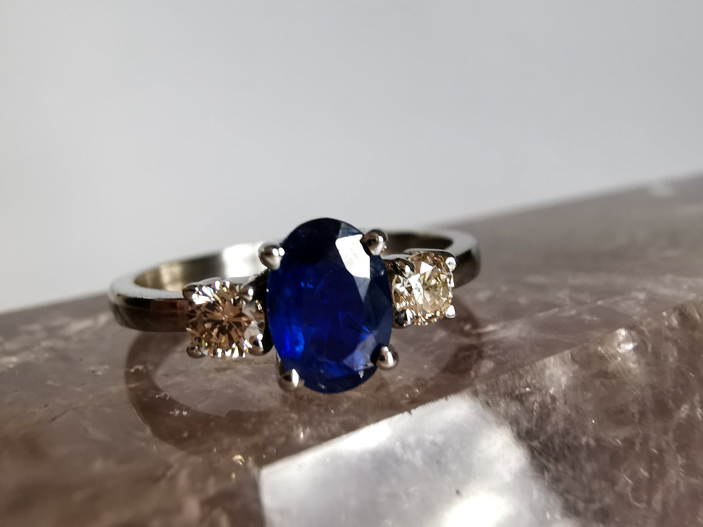 Blue Sapphire & Diamond White Gold Ring