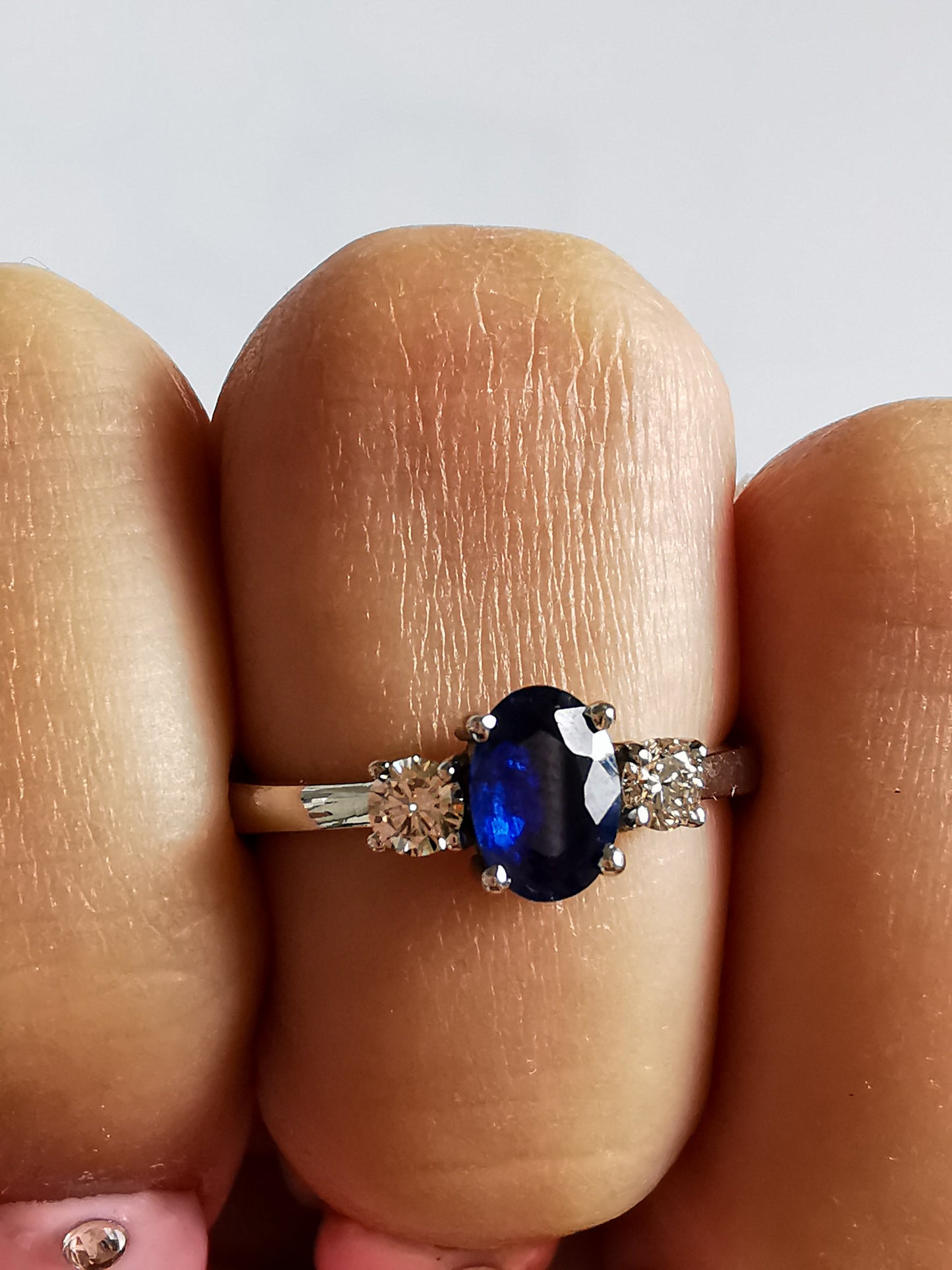 Blue Sapphire & Diamond White Gold Ring