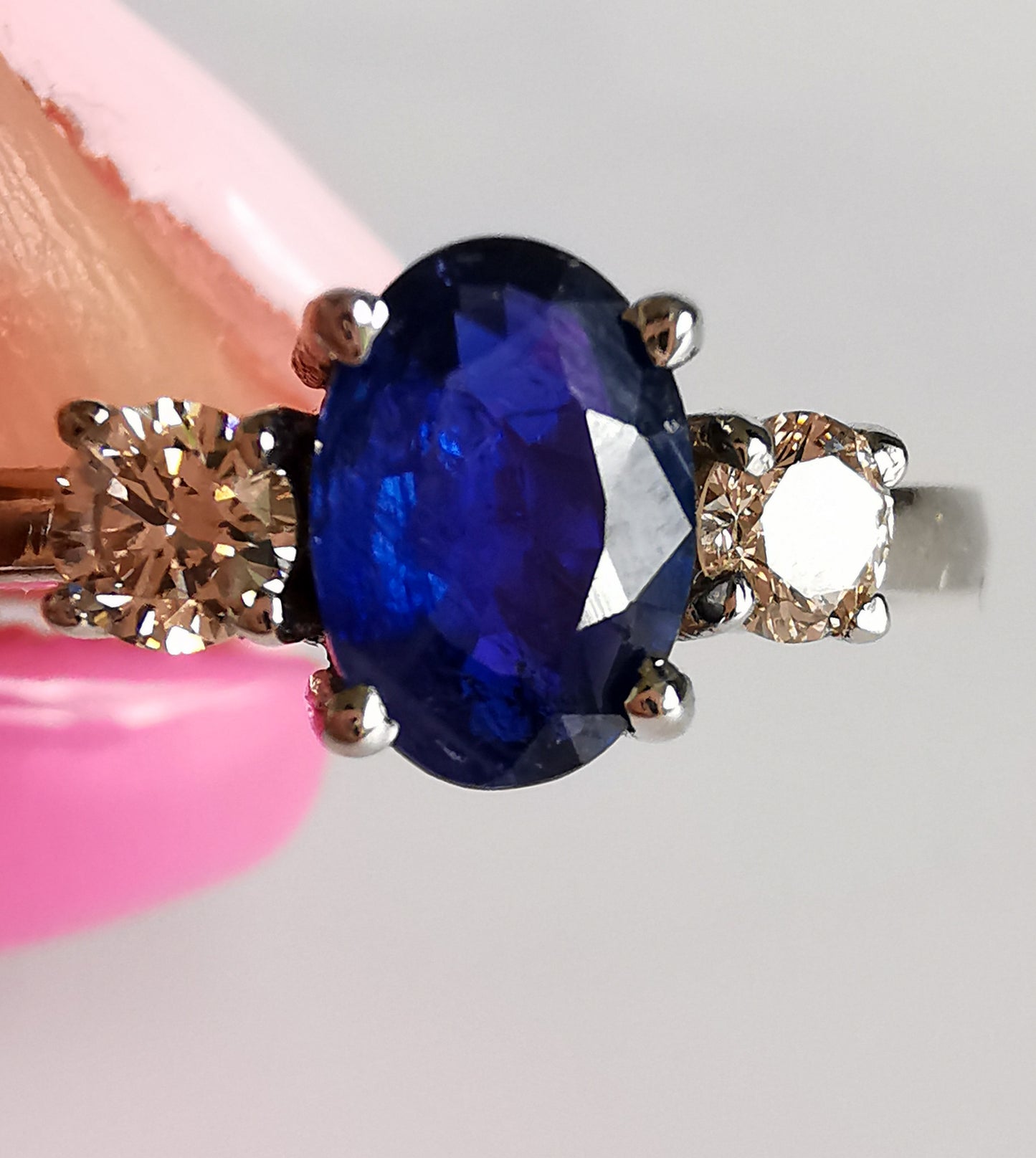 Blue Sapphire & Diamond White Gold Ring