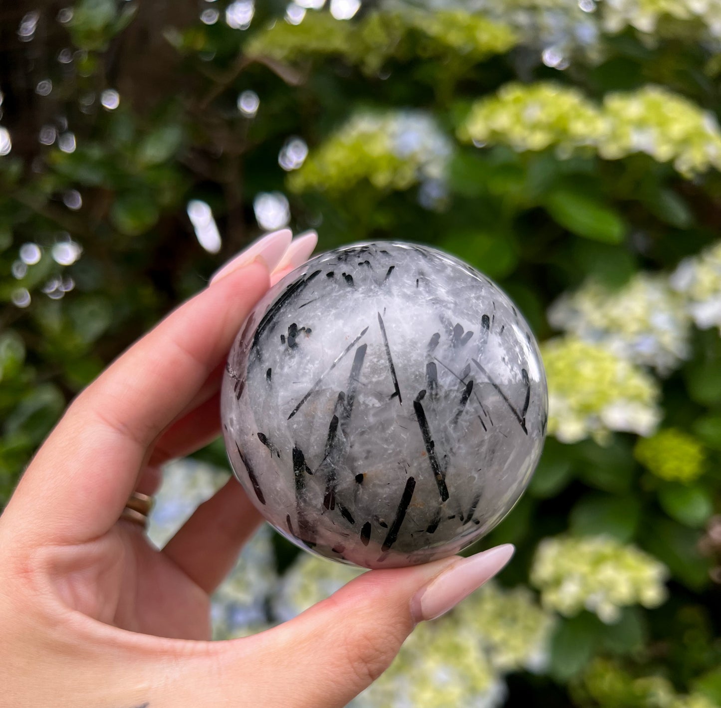 Tourmaline in Quartz Sphere