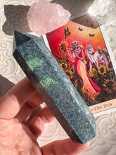 Load image into Gallery viewer, Blue Kyanite,Ruby and Fuchsite Point
