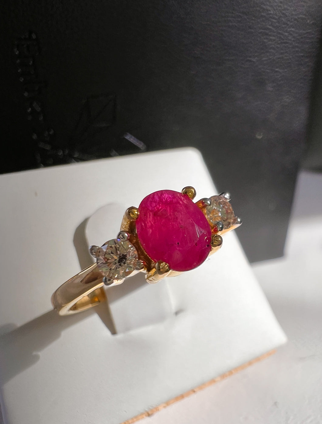 Ruby & Diamond 3 Stone Gold Ring