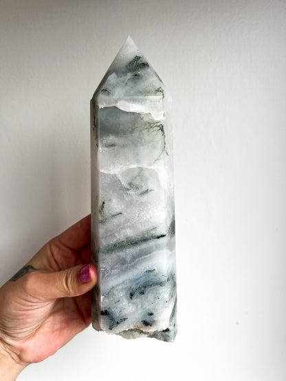 Large Moss Agate Tower