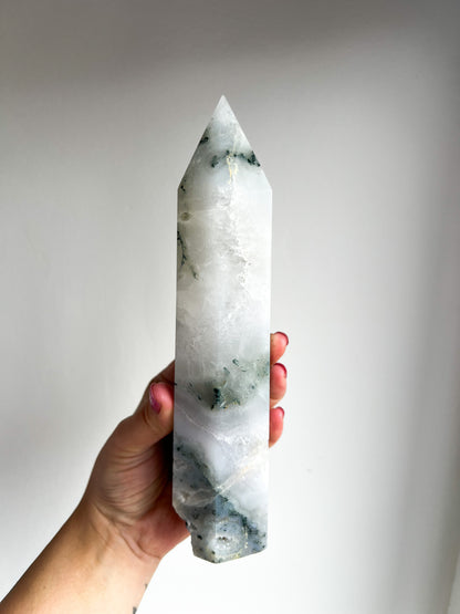 Large Moss Agate Tower