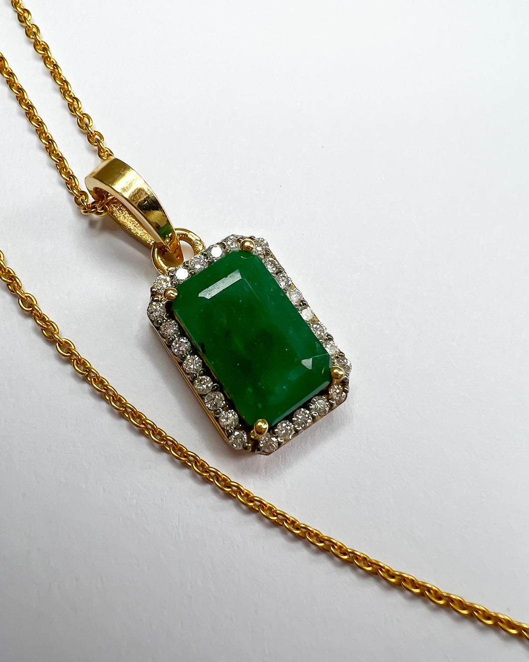 Natural Emerald and Diamond Cluster Pendant