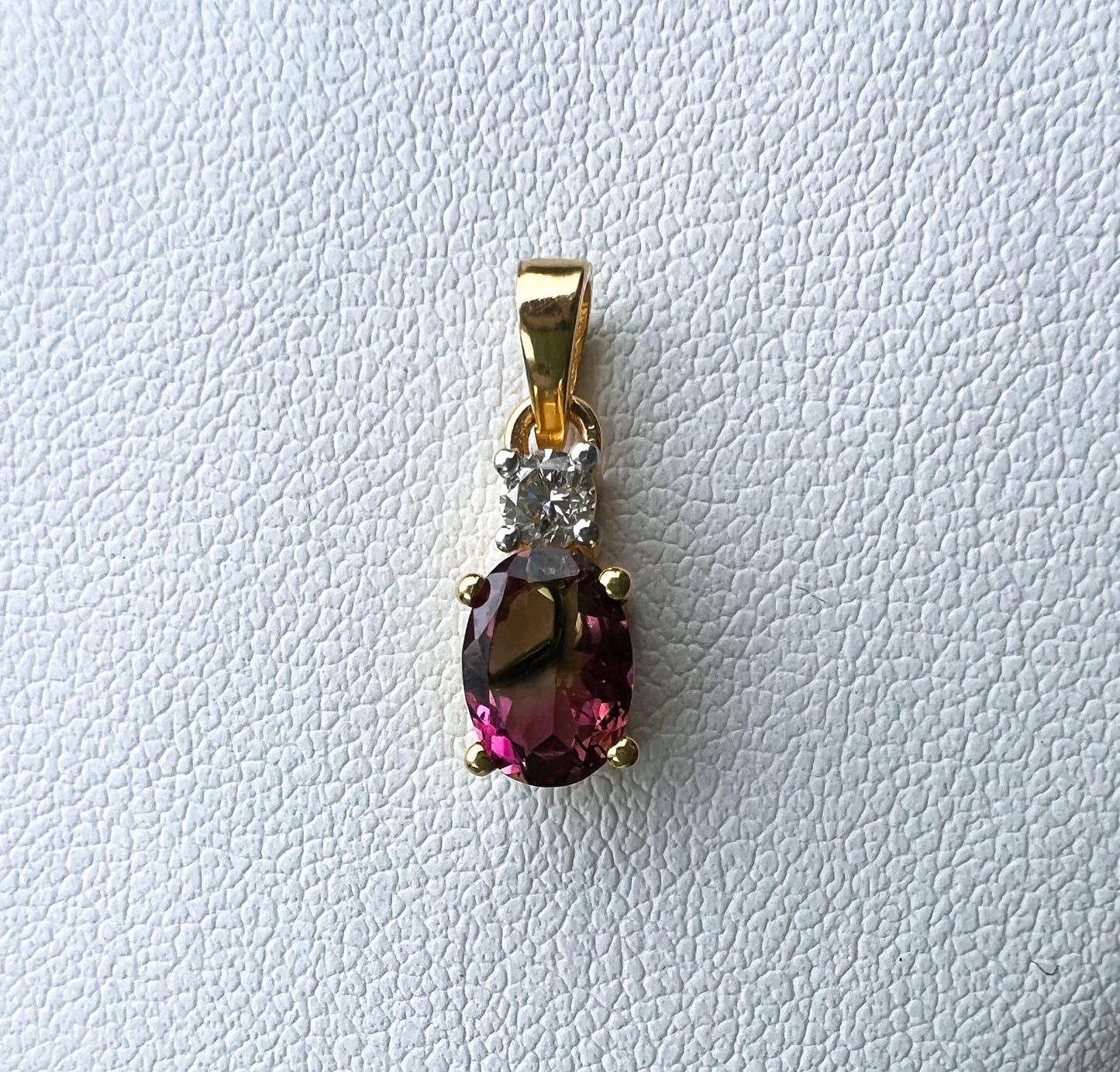 Watermelon Tourmaline and Diamond 10k Gold Pendant