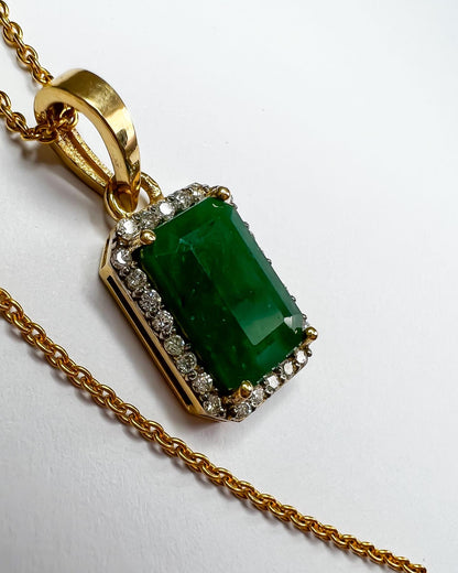 Natural Emerald and Diamond Cluster Pendant