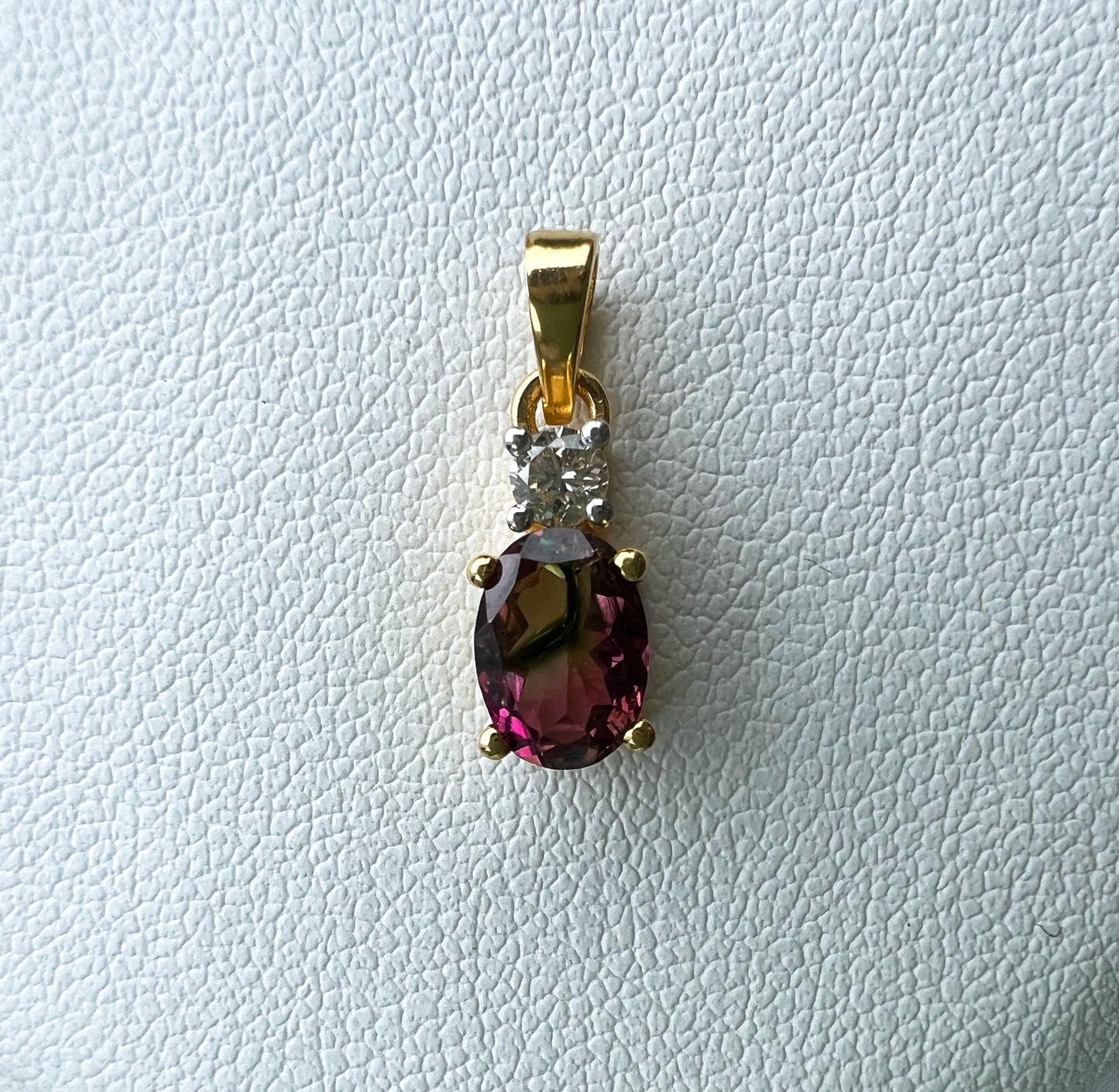 Watermelon Tourmaline and Diamond 10k Gold Pendant