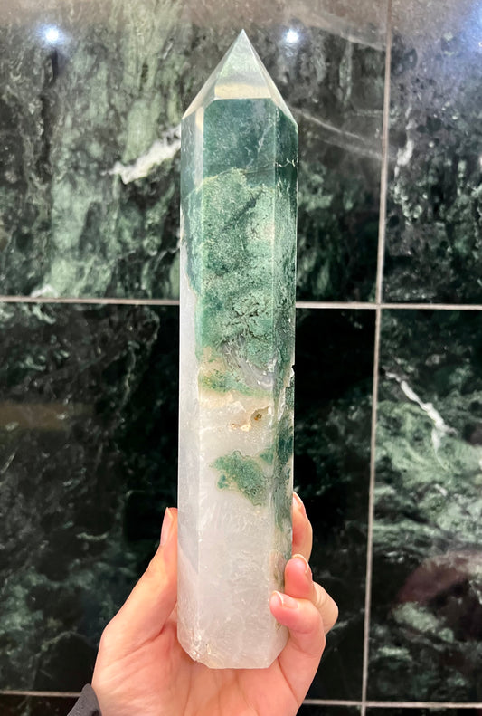 Large Moss Agate Tower