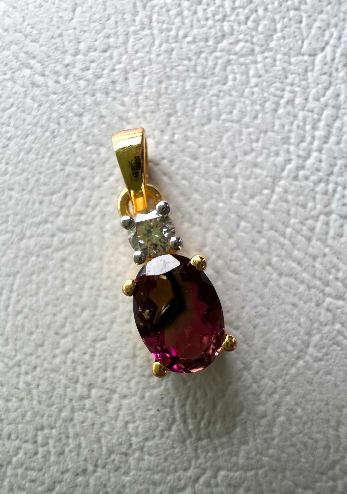 Watermelon Tourmaline and Diamond 10k Gold Pendant