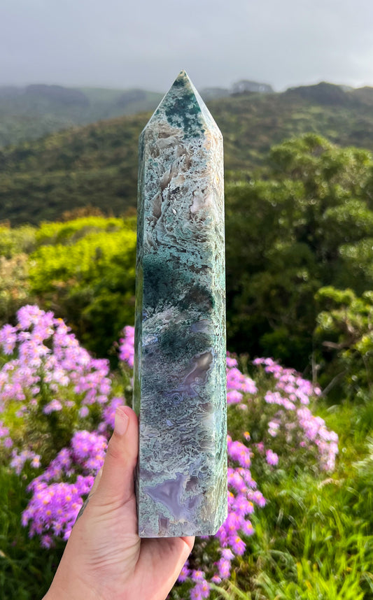 Large Moss Agate Tower