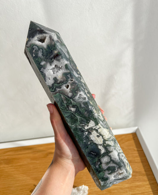 Large Moss Agate Tower