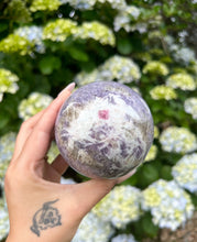 Load image into Gallery viewer, Lepidolite with Pink and Blue Tourmaline Sphere
